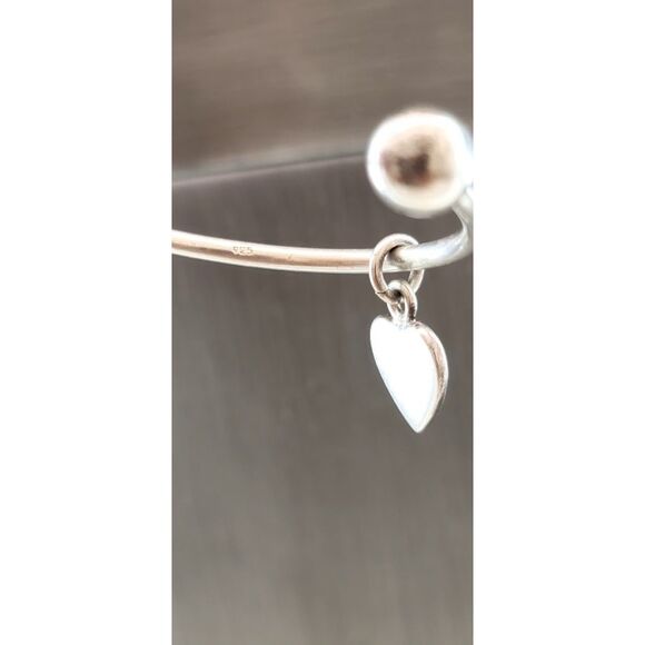 Sterling Removable Ball Bangle, Keychain with Heart Charm Heavy VTG Bracelet - Picture 3 of 5